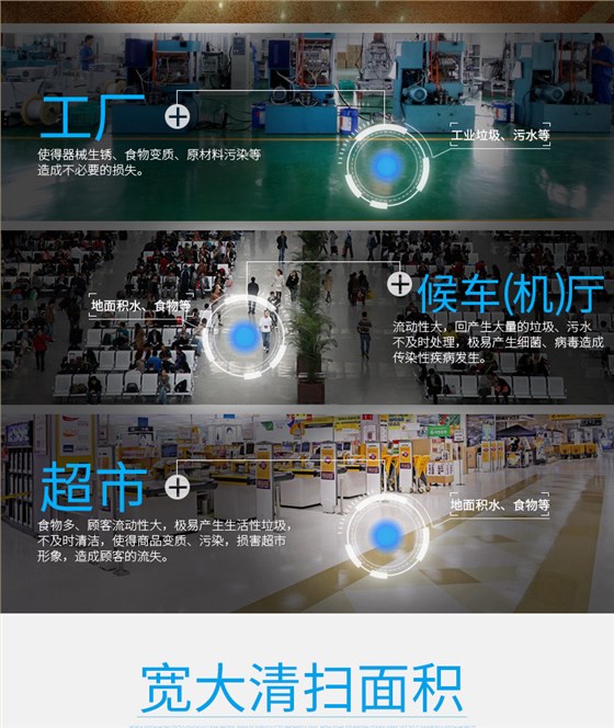 潔博士洗地機適用于超市、候車廳、工廠等場所